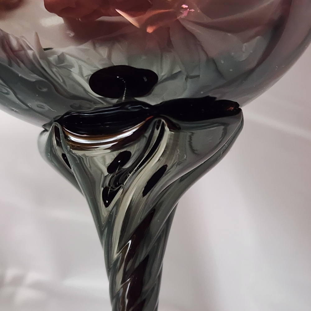 Empoli Italian Glass Optic Glass 10.5" Long Stem Amethyst Snifter Goblet Vase - Picture 5 of 6